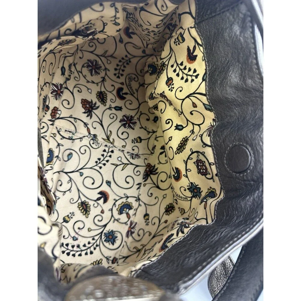 Brighton Bow Strap Hobo Handbag Pewter Metallic Leather Shoulder Purse Magnetic